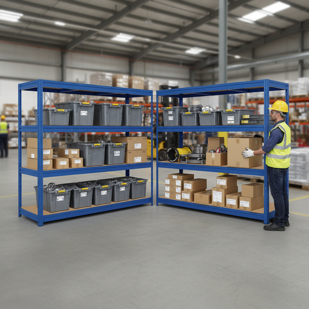 Premium Industrial Shelving - 1770mm High - Up to 600kg Load Capacity - Blue - Side view
