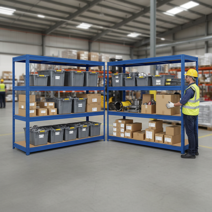 Premium Industrial Shelving - 1770mm High - Up to 600kg Load Capacity - Blue - Side view