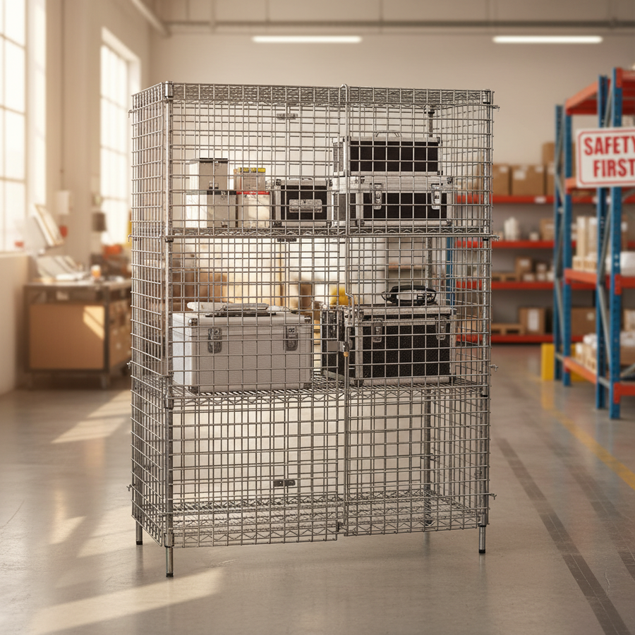 Heavy Duty Secure Storage Unit with Open-Wire Design - Front view