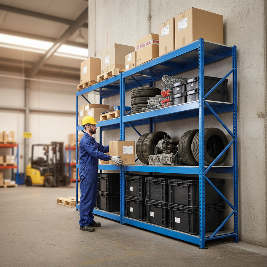 3x Heavy Duty Industrial Shelving - 1677mm High - 400kg Capacity - Steel - Blue - Front view