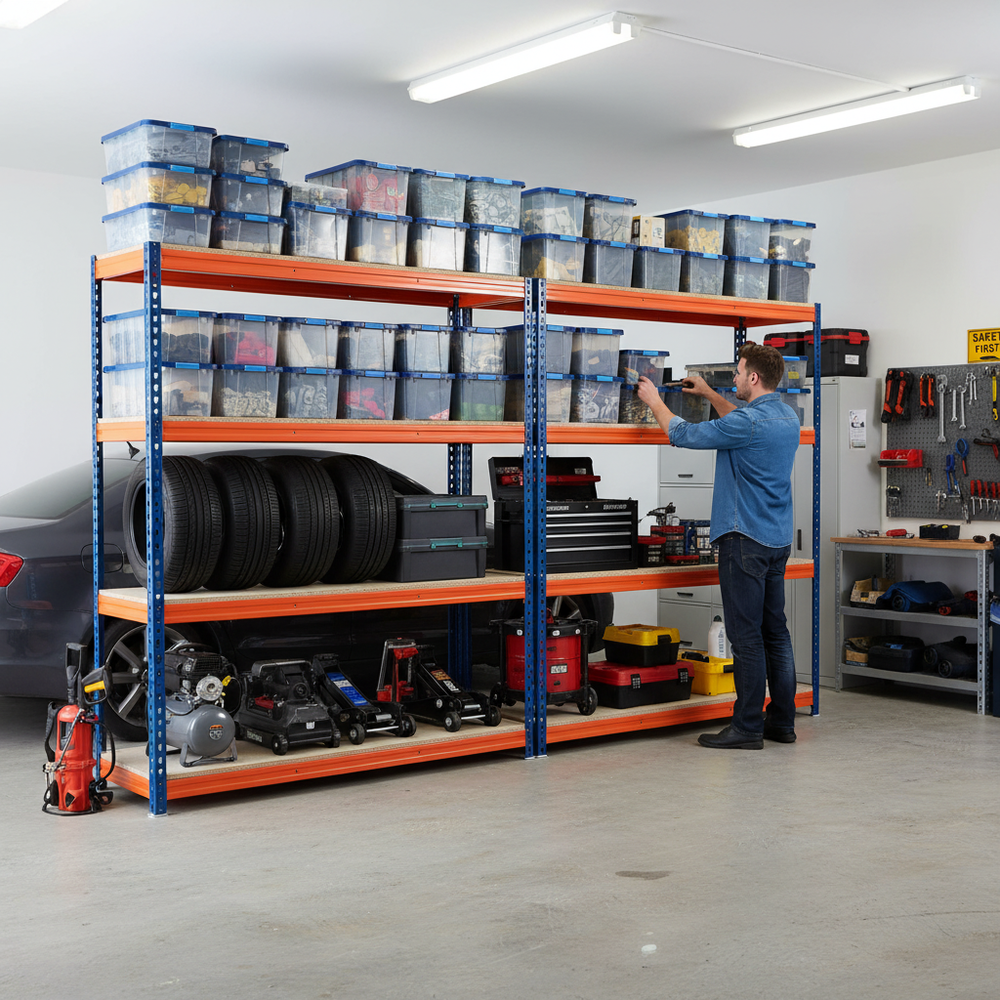 Premium Heavy Duty Garage Shelving - 2200mm High - 500kg Load Capacity - Side view