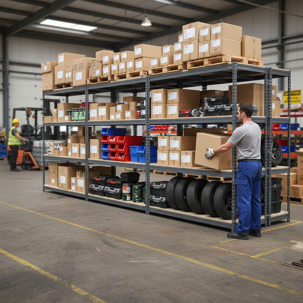3x Heavy Duty Industrial Shelving - 2000mm High - 500kg Capacity - Grey - Side view