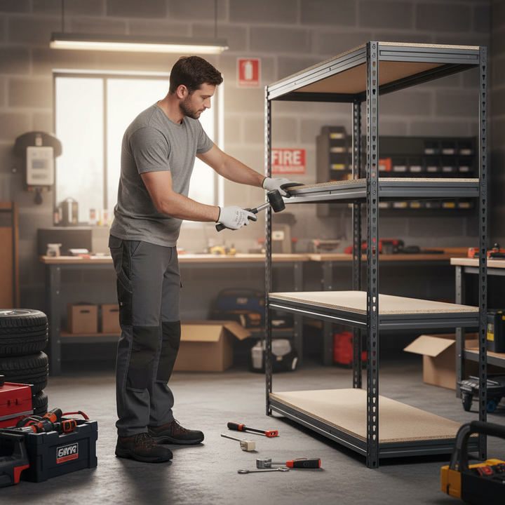 Heavy Duty Garage Shelving - 1600mm High - 500kg Capacity - Grey - Front view