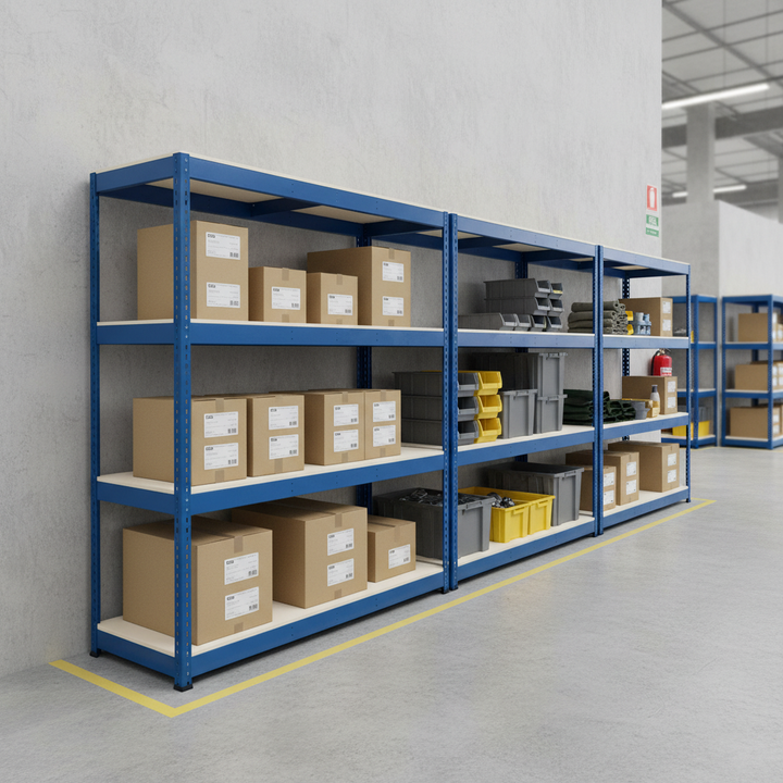 Heavy Duty Industrial Shelving - 1980mm High - 400kg Capacity - Blue Melamine - Front view