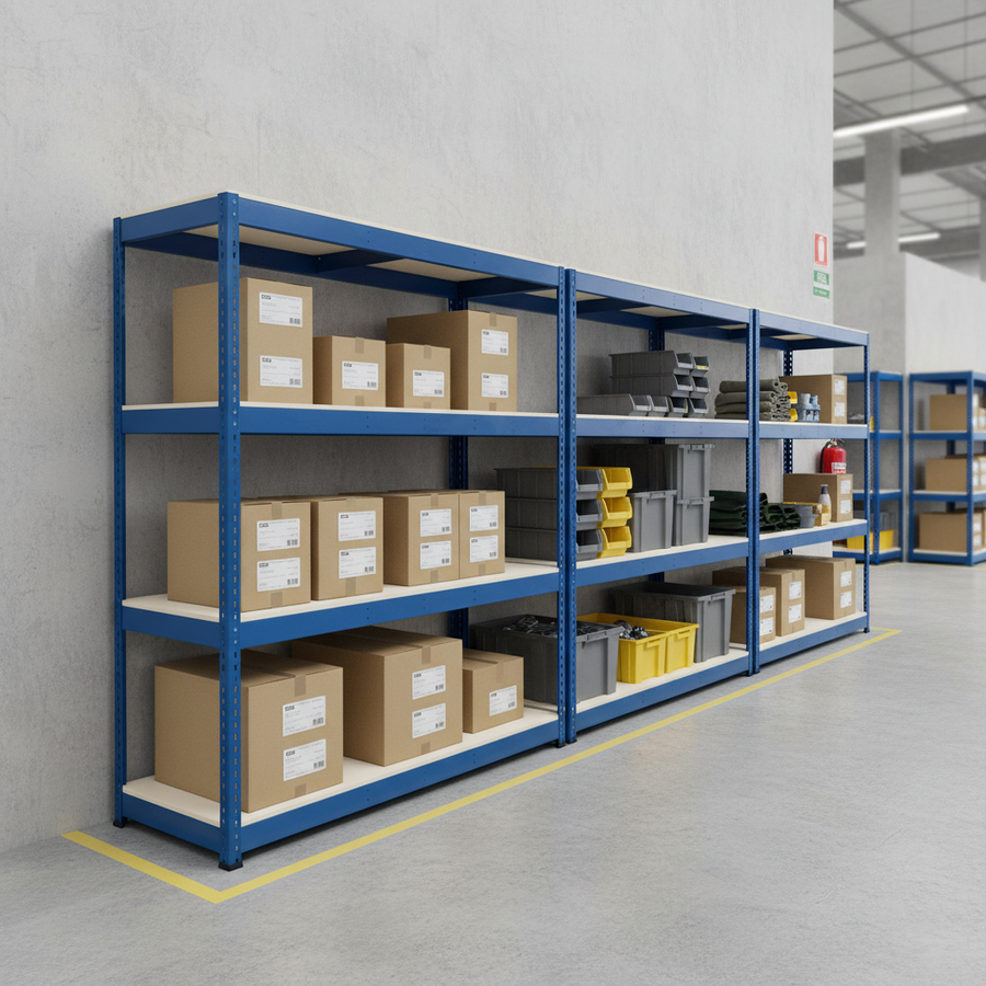 Heavy Duty Industrial Shelving - 1980mm High - 400kg Capacity - Blue Melamine - Front view