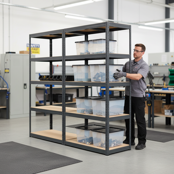 3x Heavy Duty Shelving Units - 1800mm High - Grey with 8x 24L Storage Boxes