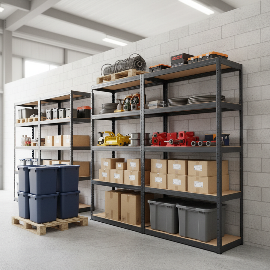 Heavy Duty Industrial Shelving - 2130mm High - 200/280kg Capacity - Grey - Front view