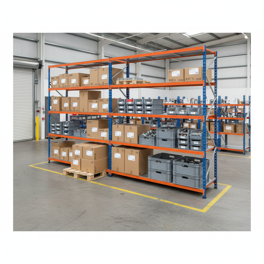 3x Heavy Duty Industrial Shelving - 1830mm High - 200kg Capacity - Steel - Front view