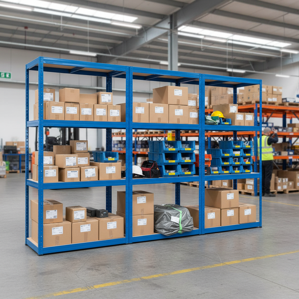 Heavy Duty Shelving Unit - 1600mm High - 200/280kg Capacity - Blue Finish - Side view