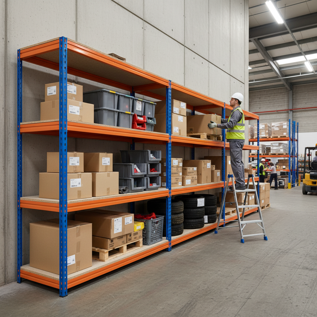Pack of 3 Heavy Duty Industrial Shelving - 2000mm High - 500kg Capacity - Side view
