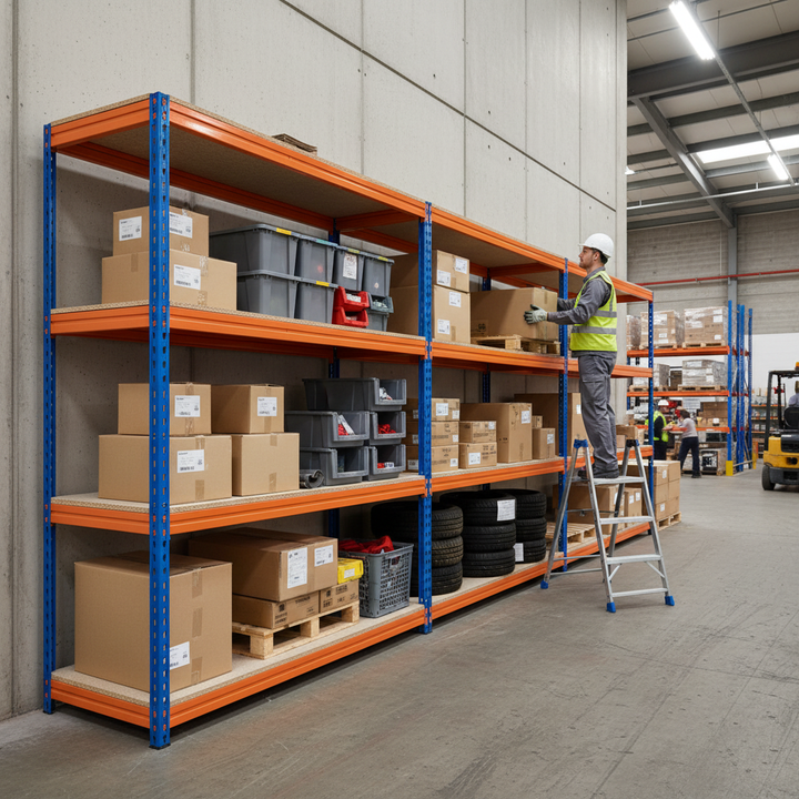 Pack of 3 Heavy Duty Industrial Shelving - 2000mm High - 500kg Capacity - Side view
