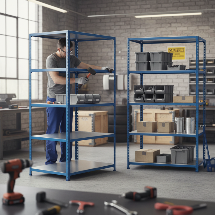 Premium Industrial Shelving Unit - 1830mm High - 200kg Capacity - Steel - Blue Finish - Front view
