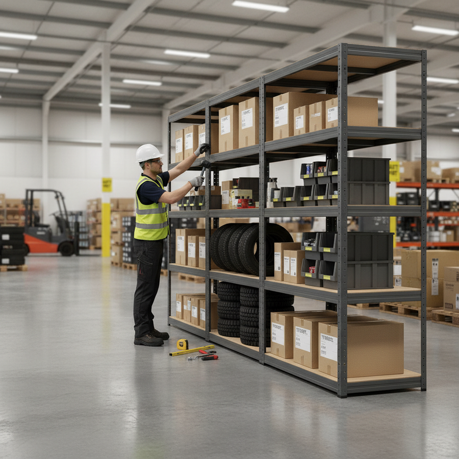 4x Heavy Duty Shelving - 2130mm High - 200/280kg Load Capacity - Grey - Front view