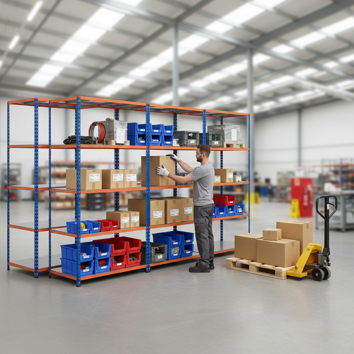 Premium 4x Industrial Shelving - 1830mm High - 200kg Capacity - Steel Construction - Front view