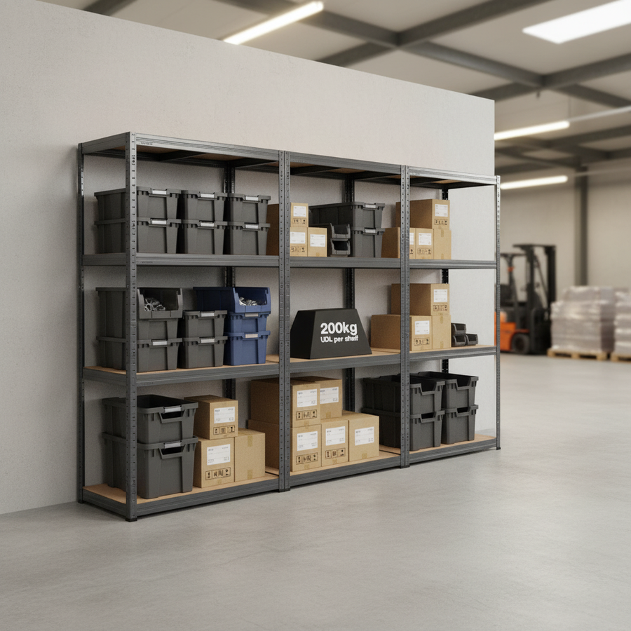 Heavy Duty Shelving Unit - 1600mm High - 200kg Capacity - Grey Finish - Front view