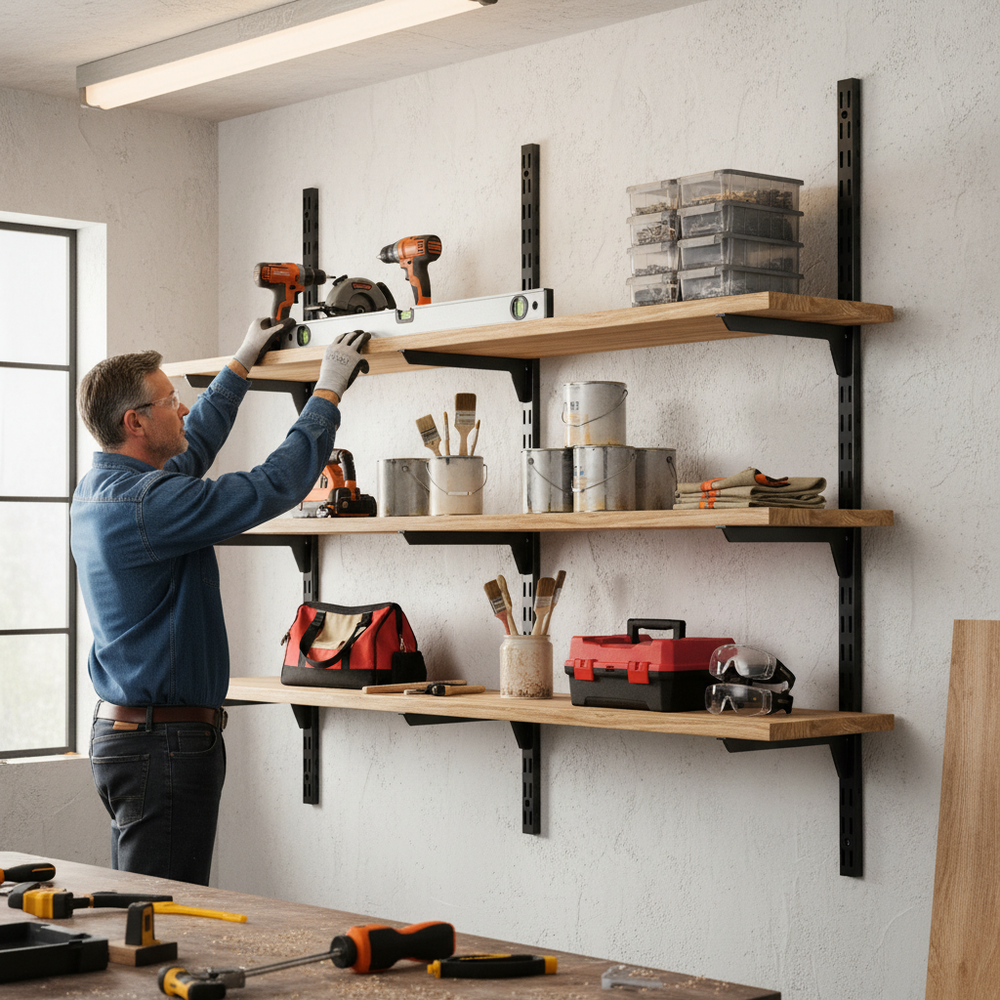 Heavy Duty Twin Slot Wall Mounted Shelving Uprights - Custom Build - Side view