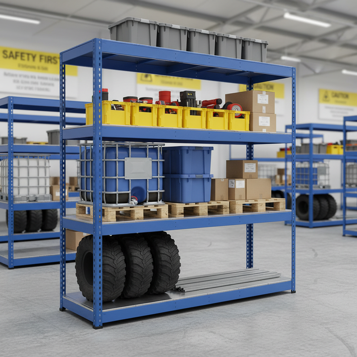 Heavy Duty Industrial Shelving Unit - 2440mm High - 400kg Capacity - Steel - Blue - Front view