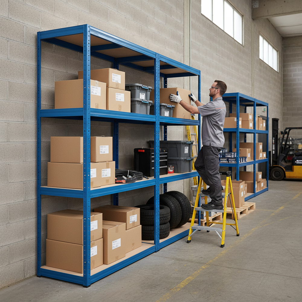Premium Industrial Shelving - 1600mm High - Supports 200/280kg - Blue - Side view