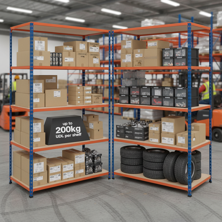 Heavy Duty Industrial Shelving - 2440mm High - 200kg Capacity - Chipboard - Side view