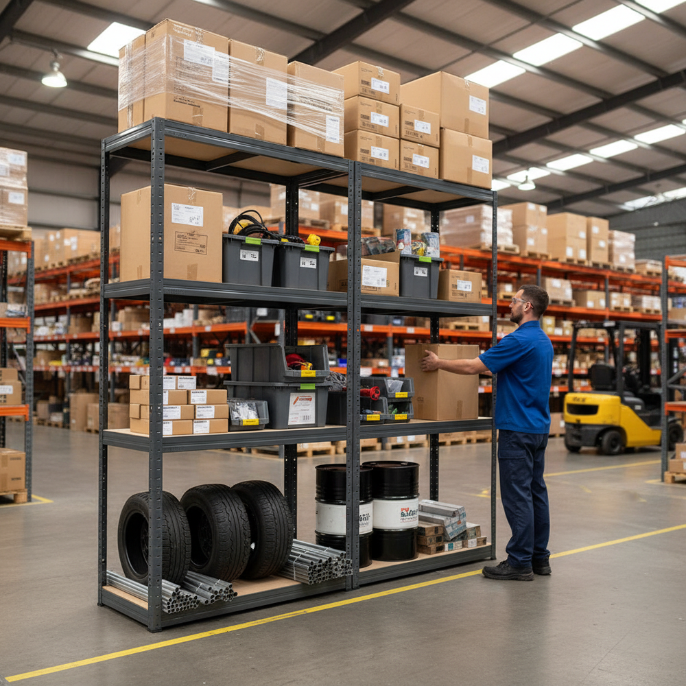 Premium Heavy Duty Shelving - 1600mm High - 200kg Capacity - Grey - Side view