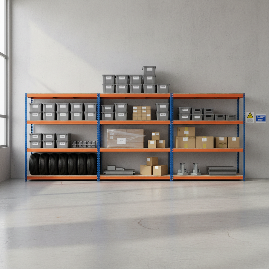 Heavy Duty Industrial Shelving - 1800mm High - 500kg Load Capacity - Blue & Orange - Front view