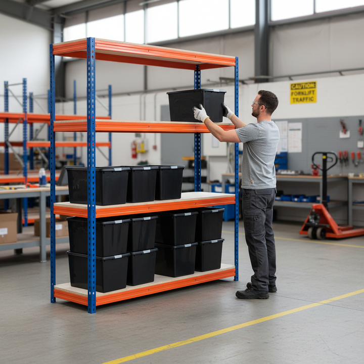 Premium Heavy Duty Shelving - 2000mm High with 12x 37L Plastic Storage Boxes - Front view