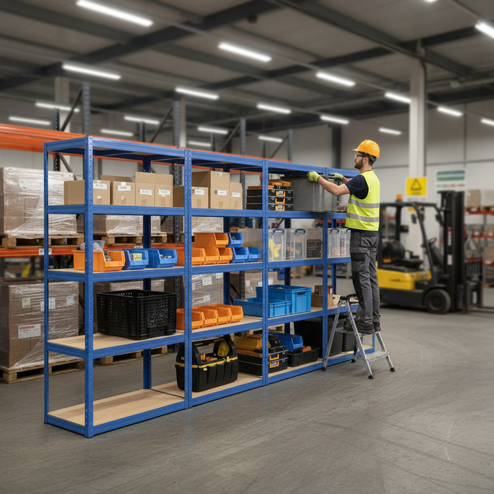 Premium Heavy Duty Shelving Unit - 1800mm High - 200/280kg Capacity - Blue - Side view