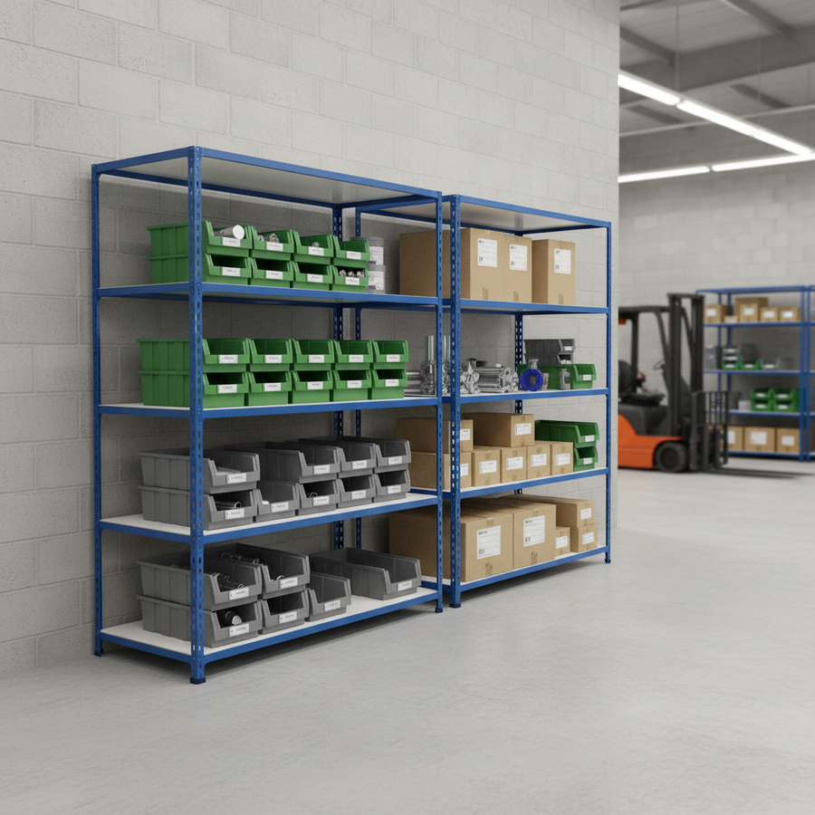Premium Industrial Shelving - 1830mm High - 200kg Load Capacity - Melamine - Blue Finish - Front view