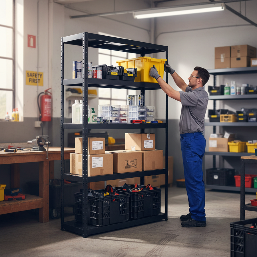Heavy Duty Metal Garage Shelving Unit - 1800mm High - 90/130kg Capacity - Front view