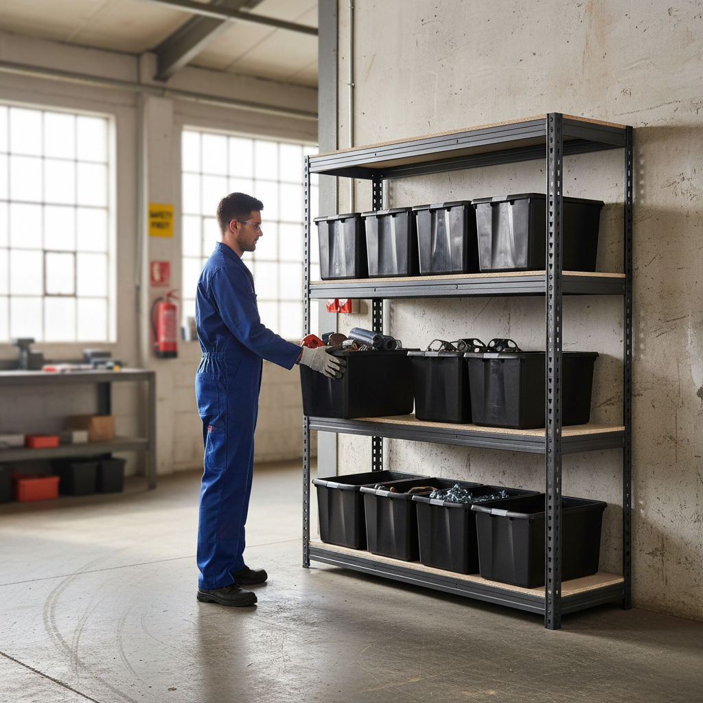 Heavy Duty Shelving Unit - 1600mm High with 8x 62L Storage Boxes - Front view