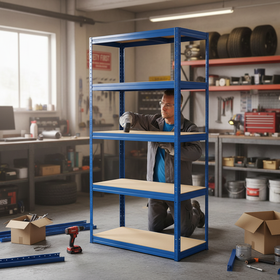 Heavy Duty Garage Shelving - 1800mm High - 200/280kg Capacity - Blue - Front view