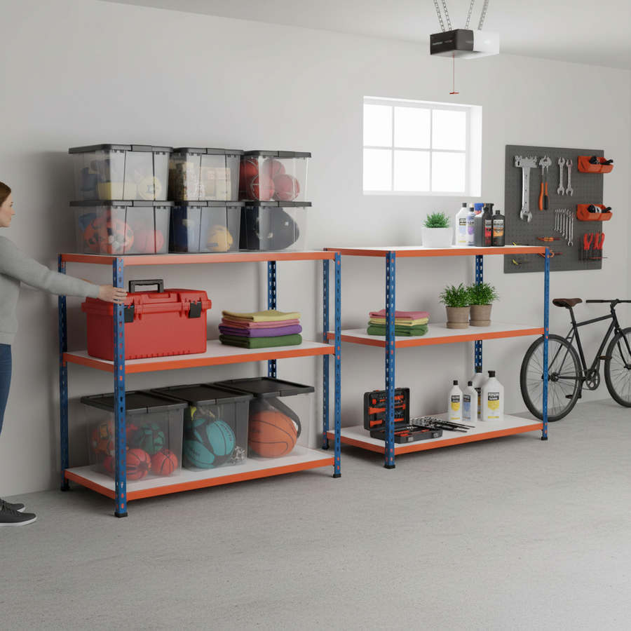 Premium Workbench Set - 915mm High - 200kg Capacity - Melamine - Blue/Orange - Front view