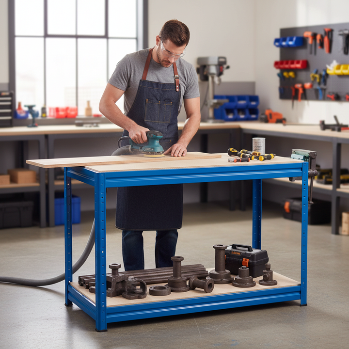 Heavy Duty Workbench - 870mm High - 600kg Capacity - Blue - Side view