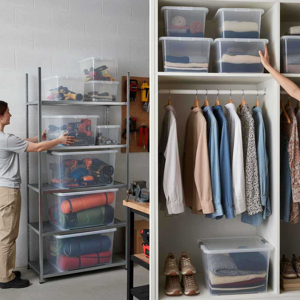 Premium Plastic Storage Boxes - Clear - Multiple Sizes Available - Side view