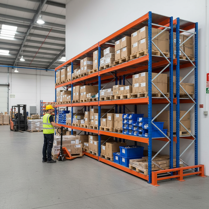 3x Heavy Duty Industrial Shelving - 2440mm High - 400kg Capacity - Steel Construction - Side view