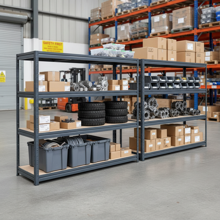 Heavy Duty Industrial Shelving - 1770mm High - Supports 600kg - Grey - Front view