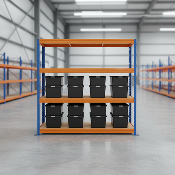 Premium Heavy Duty Shelving - 1770mm High with 12x 62L Plastic Storage Boxes