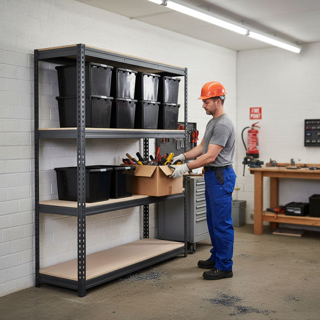 Heavy Duty Shelving Unit with 8x 37L Plastic Storage Boxes - 1800mm High - Grey - Front view