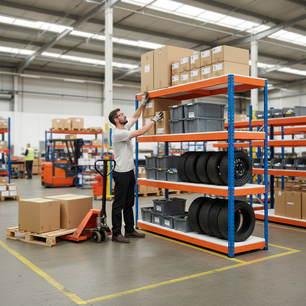 Premium Industrial Shelving - 1980mm High - 800kg Capacity - Melamine - Blue & Orange - Side view