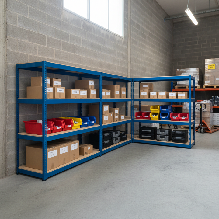 Heavy Duty Industrial Shelving - 1677mm High - 400kg Capacity - Chipboard - Blue - Front view