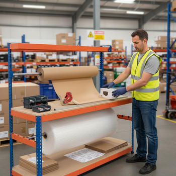 Heavy Duty Packing Station - 1677mm High - 400kg Capacity - Chipboard - Blue & Orange