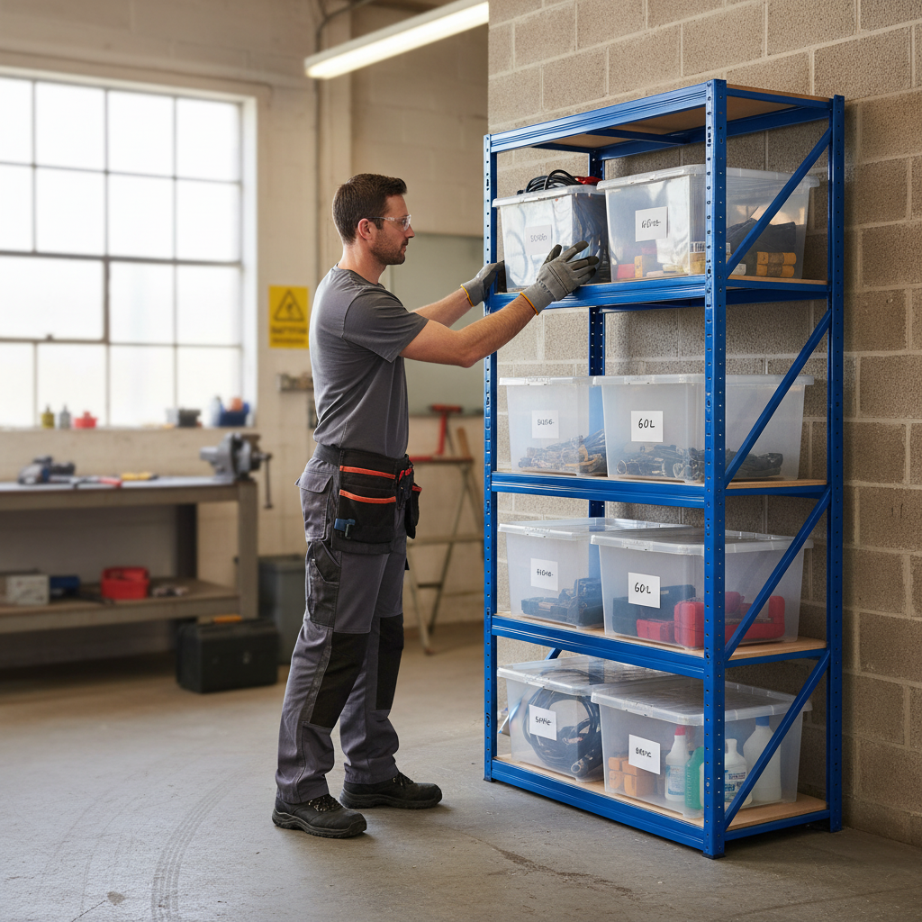 Heavy Duty Shelving Unit - 1800mm High with 8 x 60L Plastic Storage Boxes - Front view