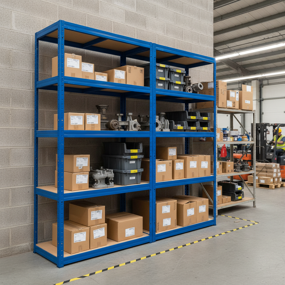 2x Premium Heavy Duty Shelving Units - 2130mm High - 200/280kg Capacity - Side view