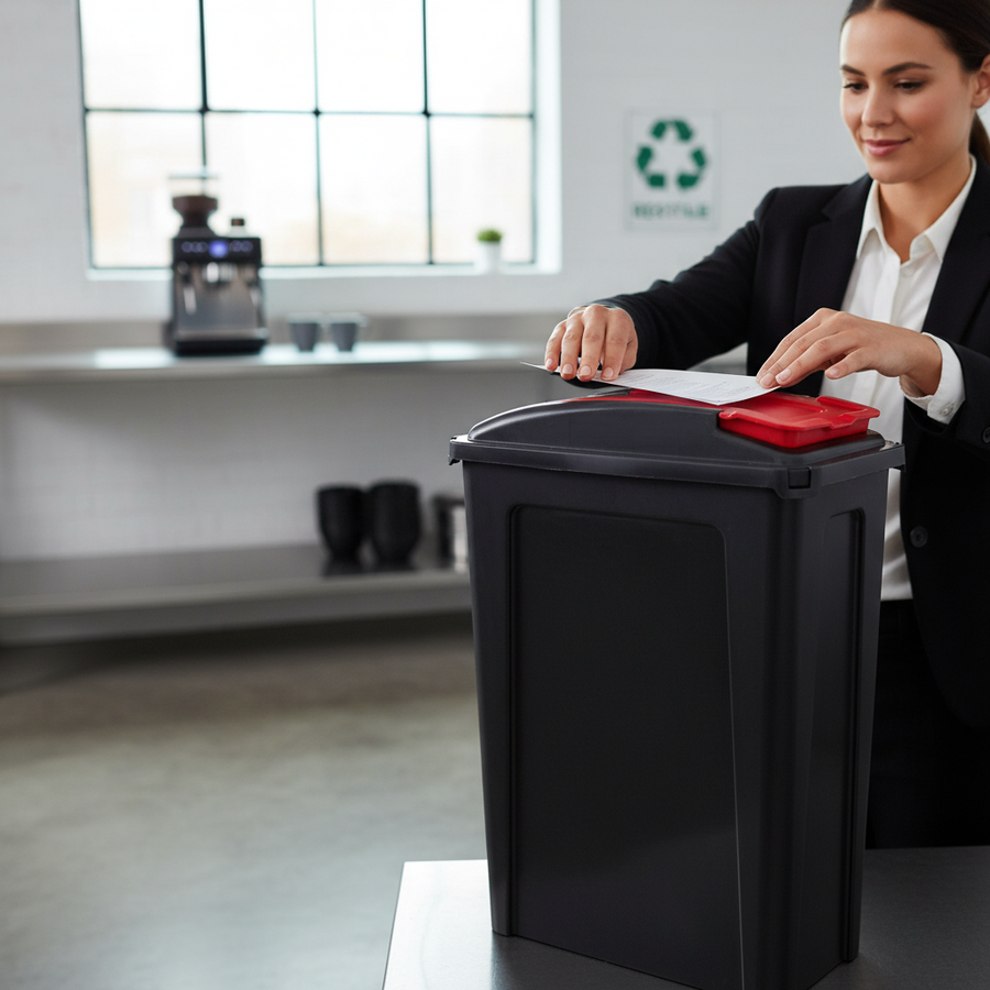 Premium 25L Slimline Recycling Bin with Flip Lid - Multiple Colors - Front view