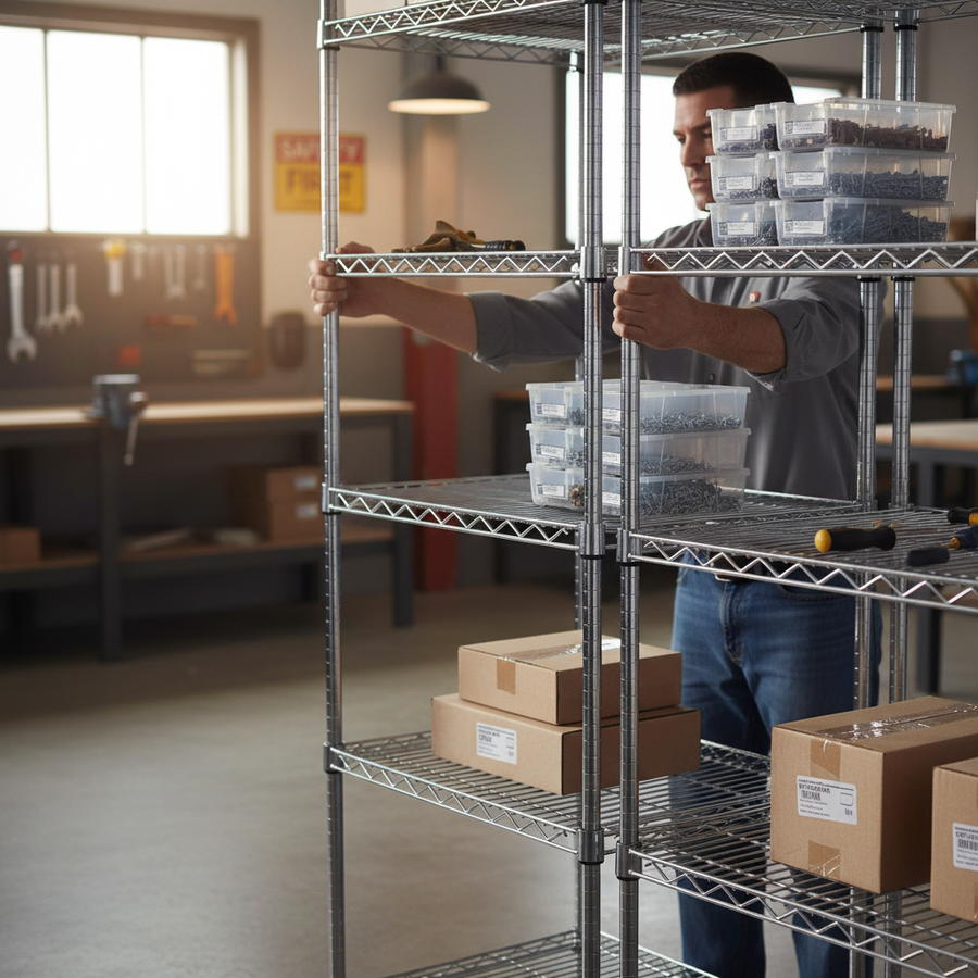 Premium Chrome Wire Shelf with 300kg Capacity - Adjustable Height - Front view