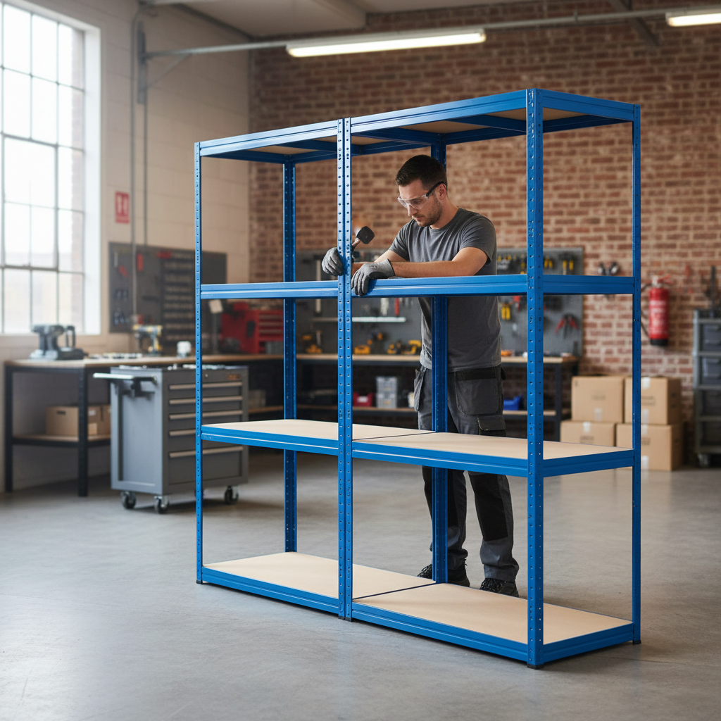 Premium Garage Shelving Unit - 1600mm High - 200/280kg Capacity - Blue - Front view
