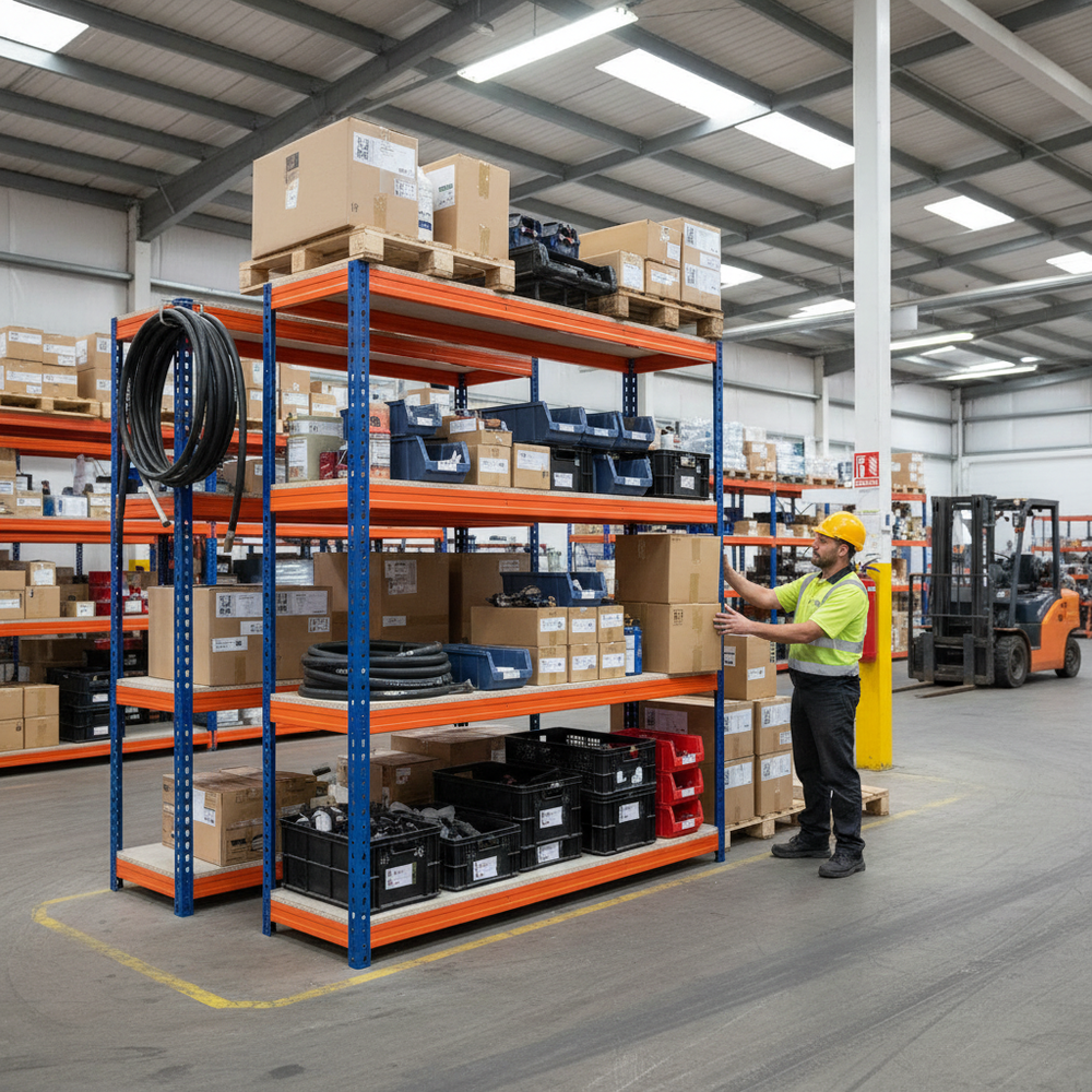 2x Premium Heavy Duty Garage Shelving - 2000mm High - 500kg Capacity - Side view