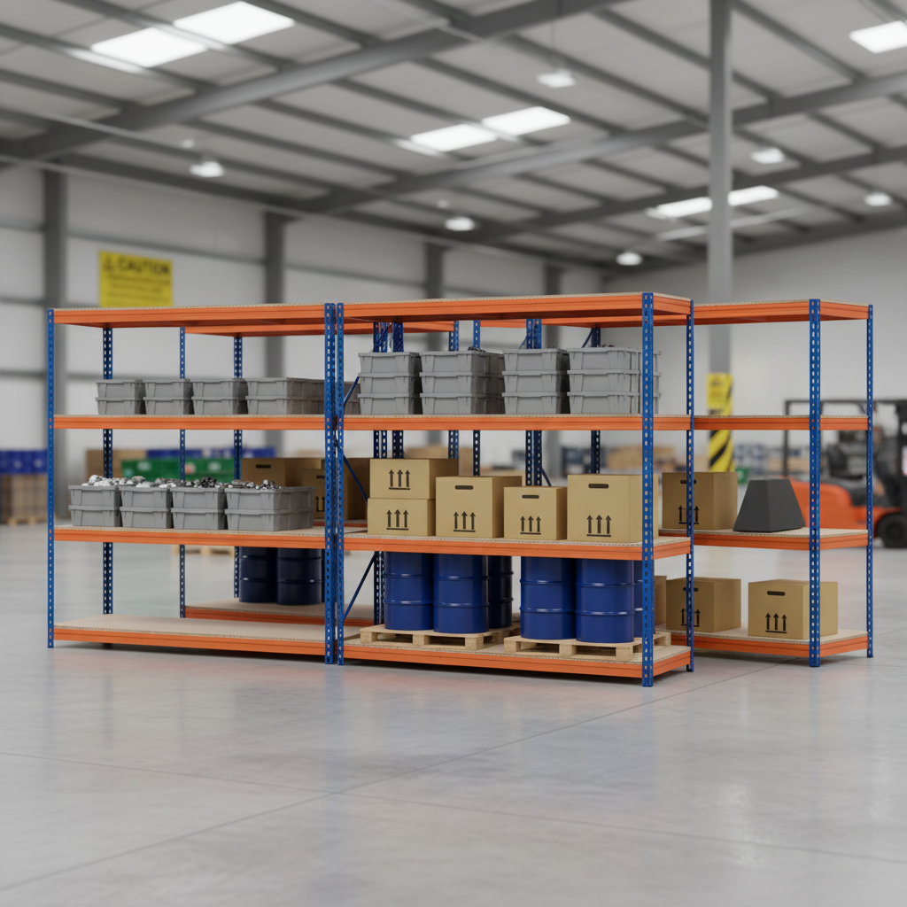 Pack of 3 Heavy Duty Industrial Shelving - 2000mm High - 500kg Capacity - Front view