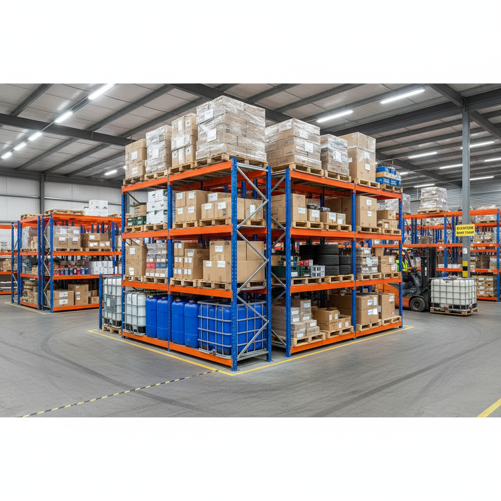 Heavy Duty Industrial Shelving - 2440mm High - 800kg Capacity - Steel - Blue & Orange - Side view