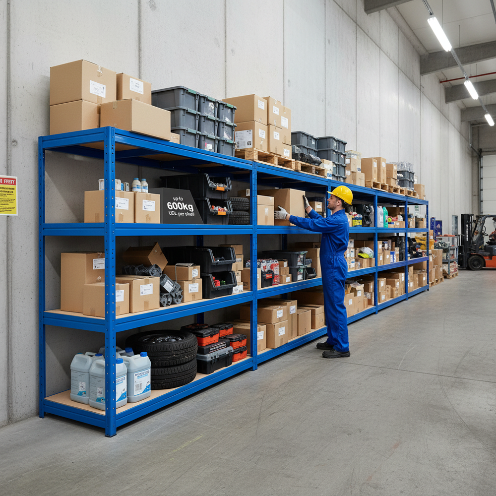 4x Premium Heavy Duty Garage Shelving - 1770mm High - Up to 600kg Load Capacity - Side view